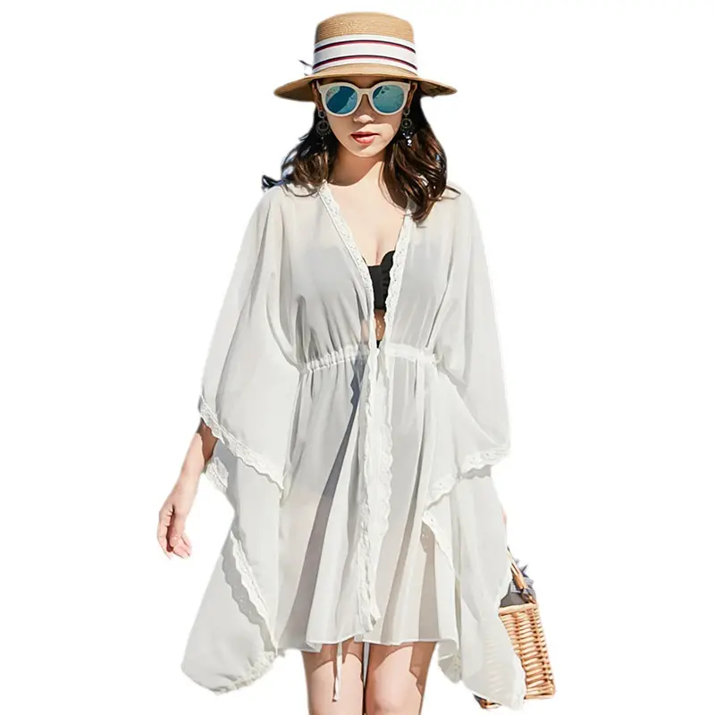 Women Chiffon Beach Coat Mid-Length Sunscreen Cardigan - Image 5