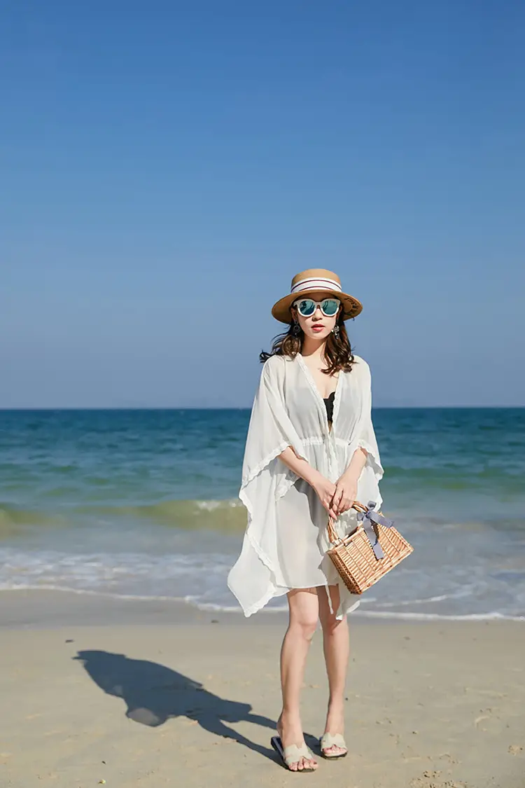 Women Chiffon Beach Coat Mid-Length Sunscreen Cardigan — feature 1