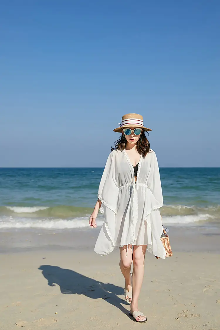 Women Chiffon Beach Coat Mid-Length Sunscreen Cardigan — feature 3