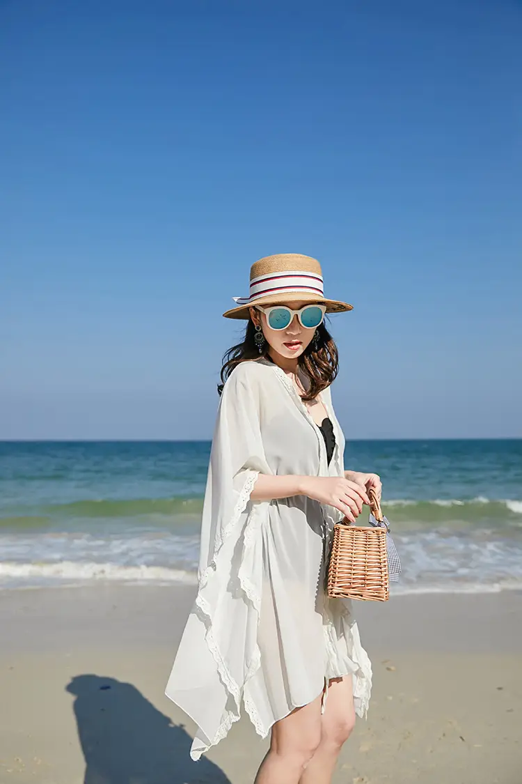 Women Chiffon Beach Coat Mid-Length Sunscreen Cardigan — feature 6