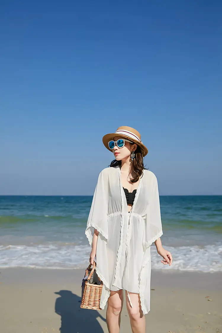 Women Chiffon Beach Coat Mid-Length Sunscreen Cardigan — feature 7