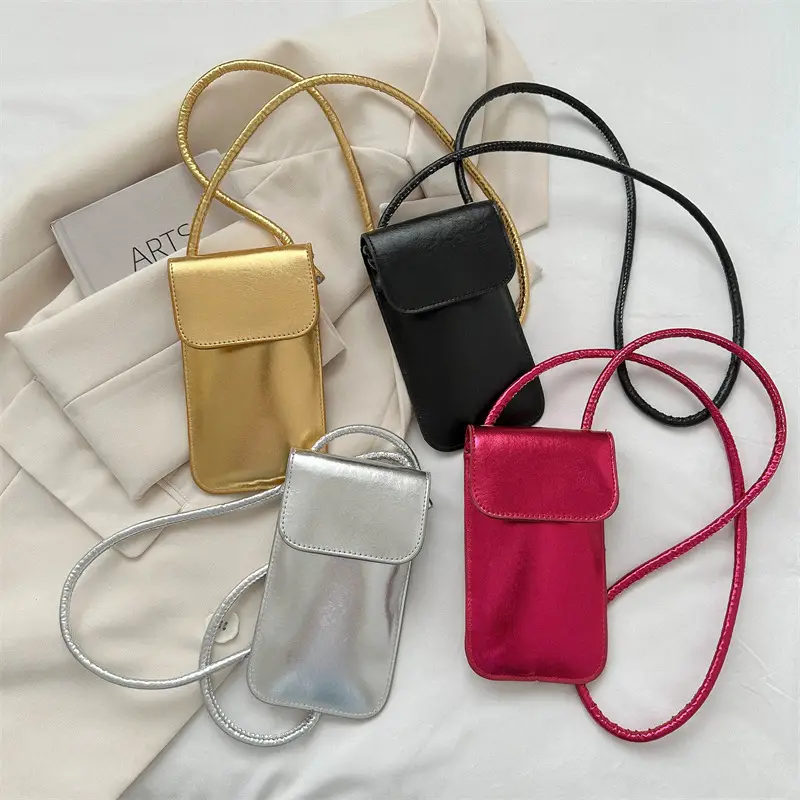 Black Vertical Mobile Phone Shoulder Bag for Women