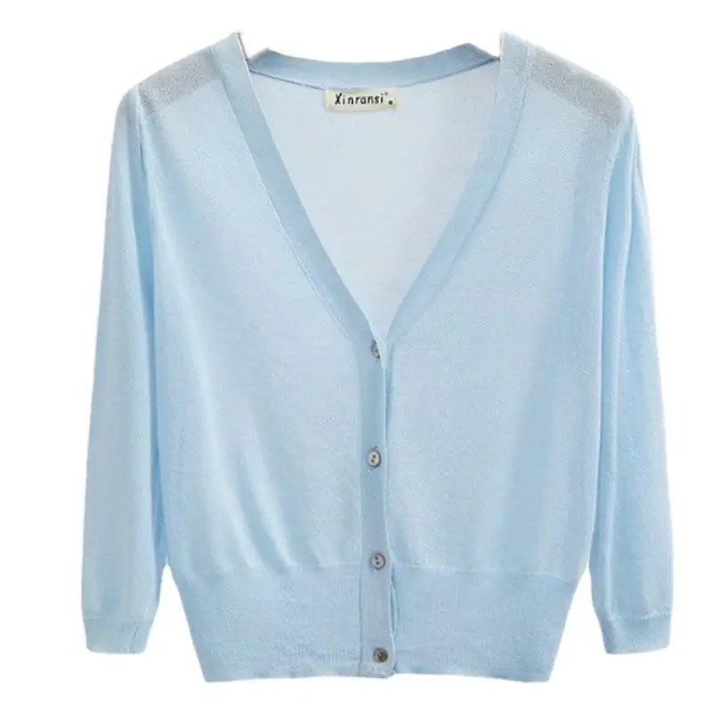 Women's Korean Style V-Neck Cardigan Light Colors - Image 11