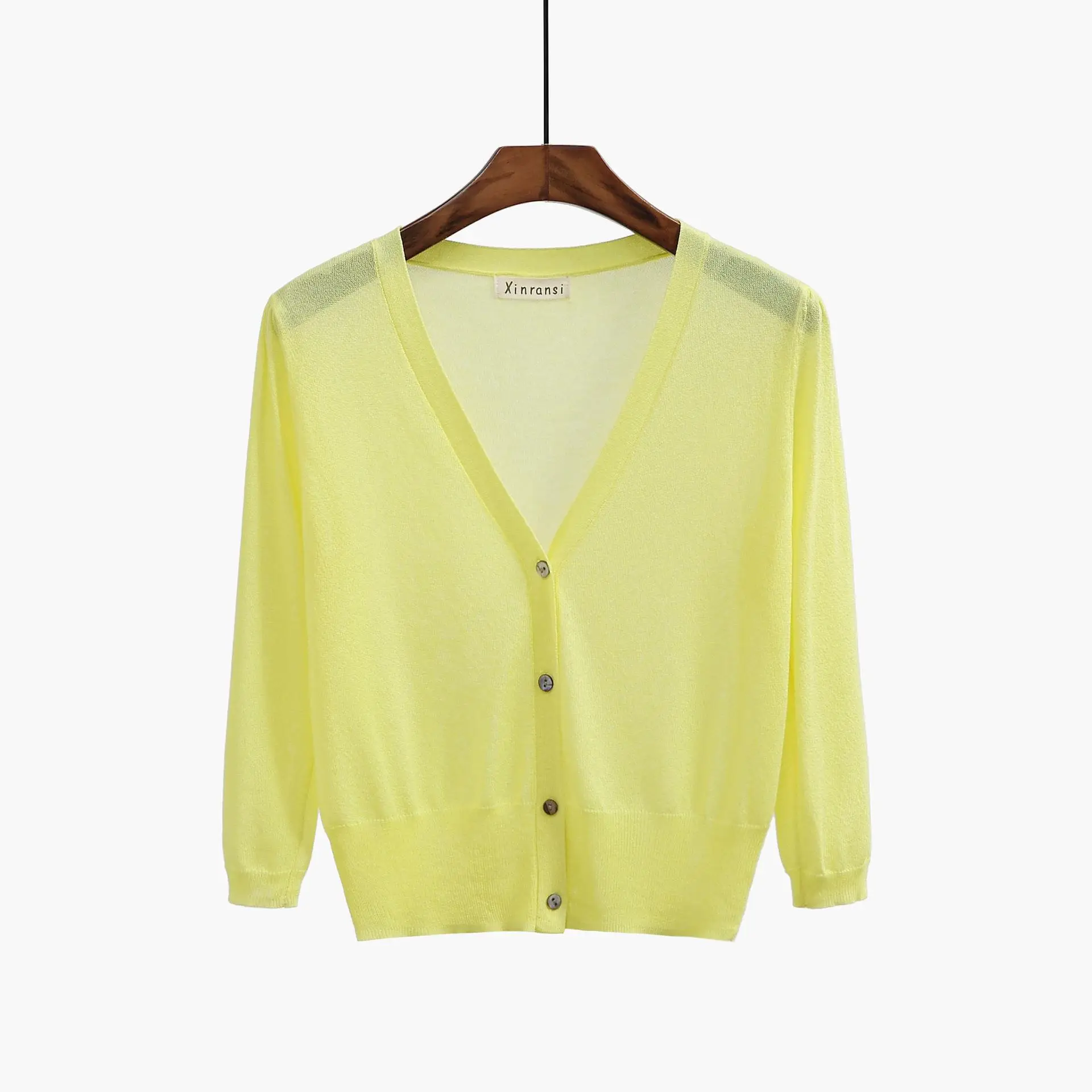 Women's Korean Style V-Neck Cardigan Light Colors - Image 3