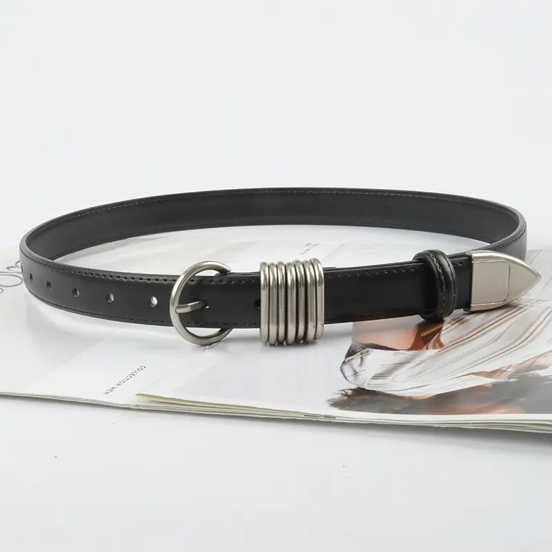 White Leather Belt with Silver Buckle for Women