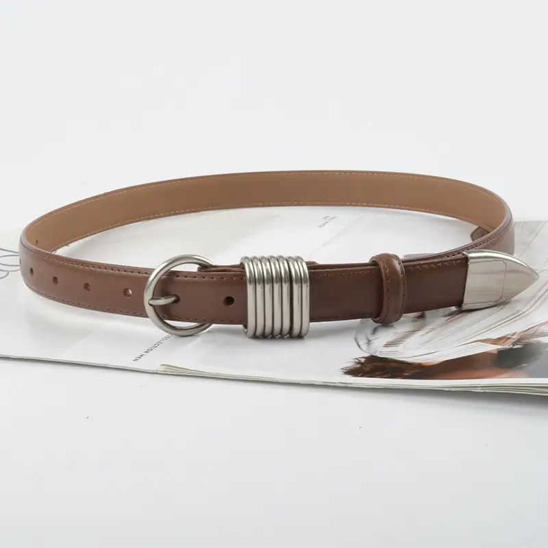 White Leather Belt with Silver Buckle for Women