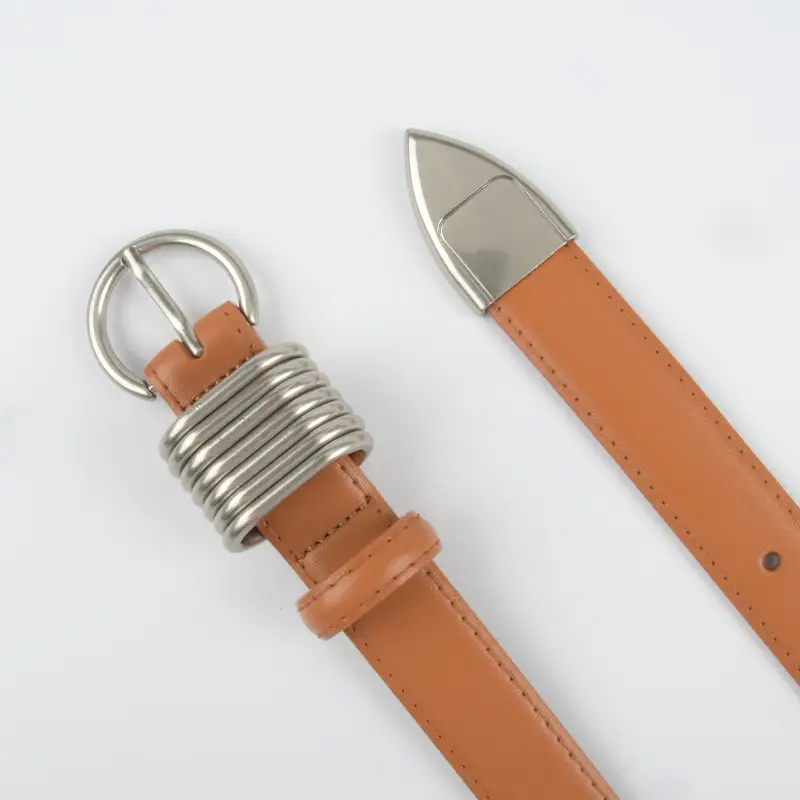 White Leather Belt with Silver Buckle for Women