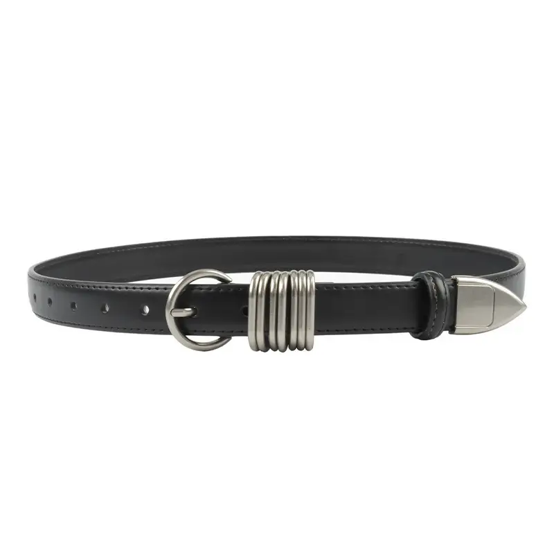 White Leather Belt with Silver Buckle for Women