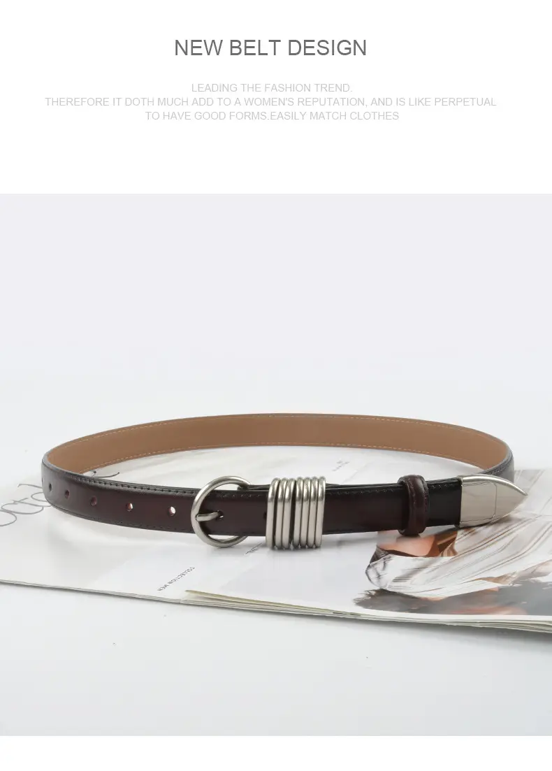 White Leather Belt with Silver Buckle for Women — feature 14