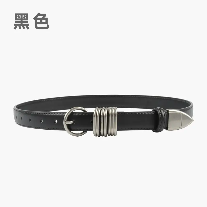 White Leather Belt with Silver Buckle for Women