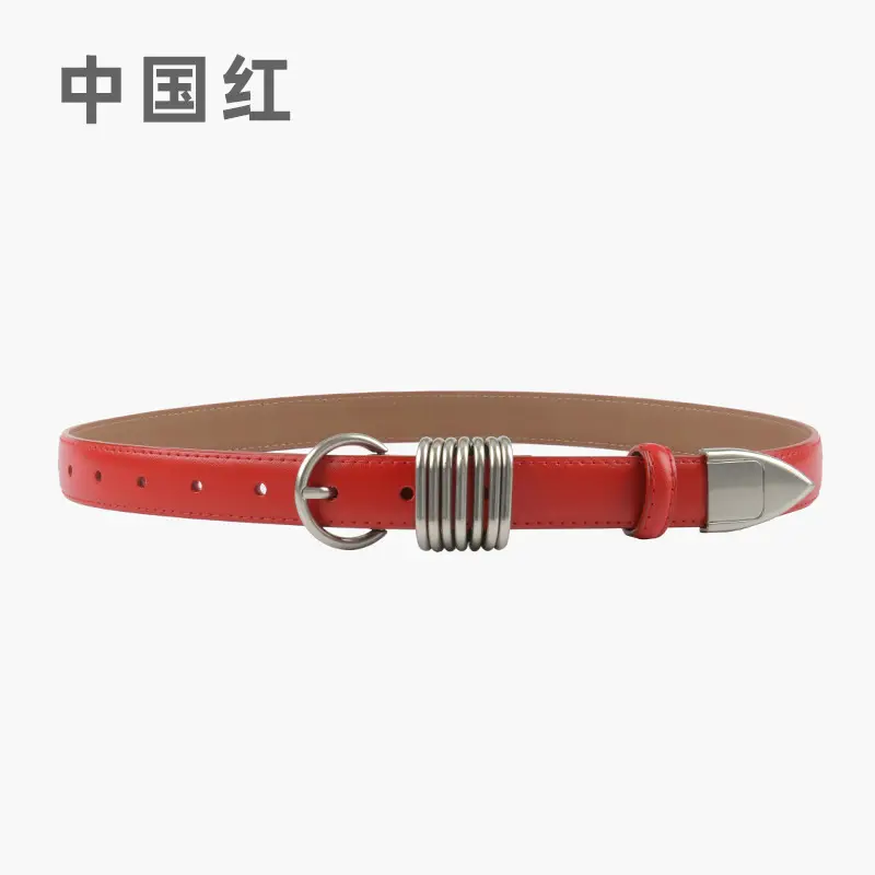 White Leather Belt with Silver Buckle for Women