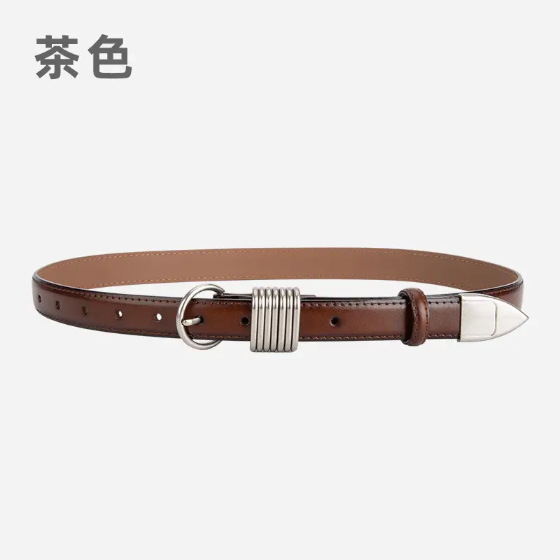 White Leather Belt with Silver Buckle for Women