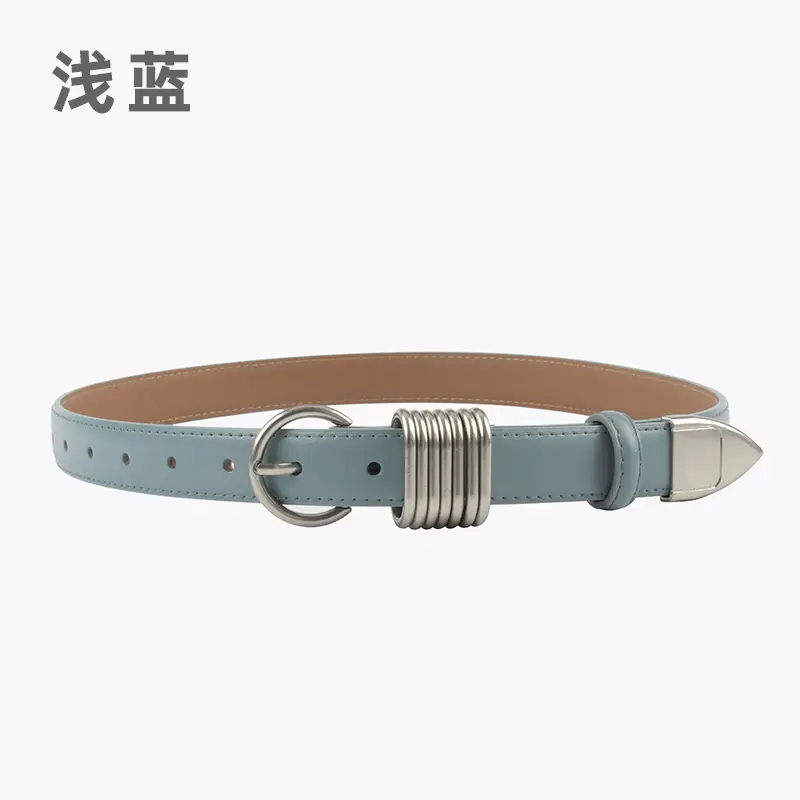 White Leather Belt with Silver Buckle for Women