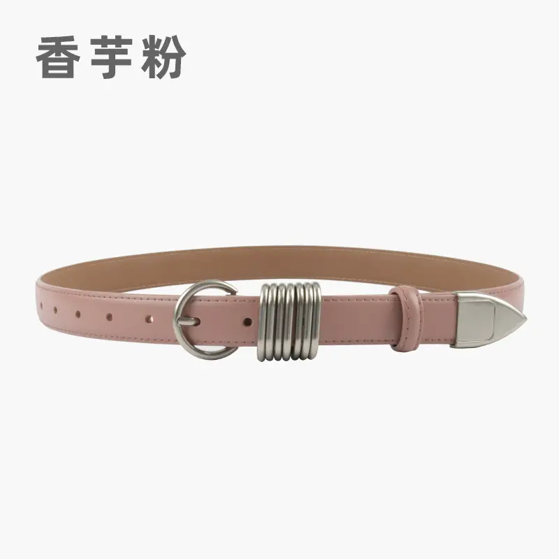 White Leather Belt with Silver Buckle for Women