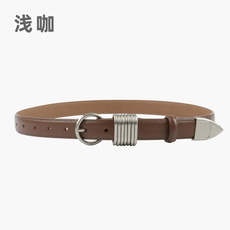 White Leather Belt with Silver Buckle for Women