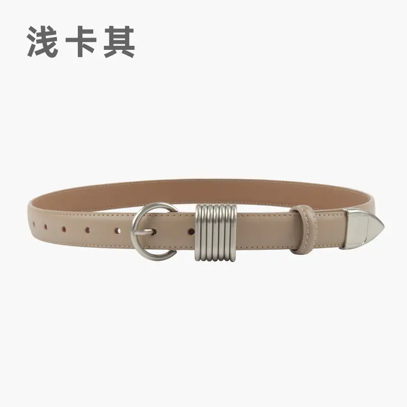 White Leather Belt with Silver Buckle for Women
