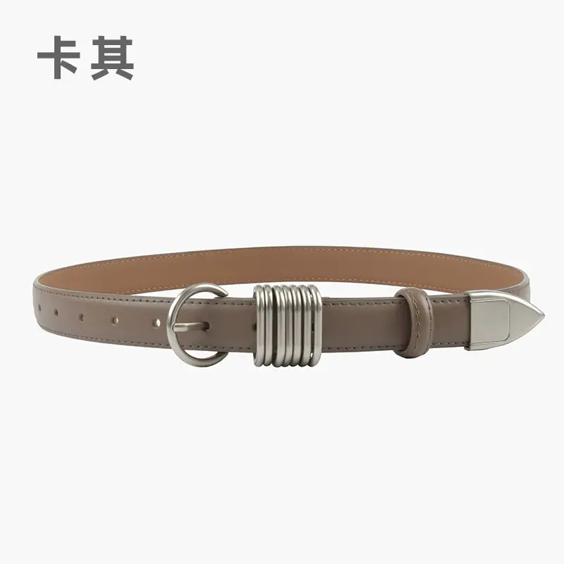 White Leather Belt with Silver Buckle for Women