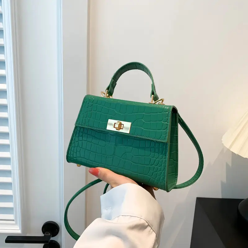 Green Croc Leather Shoulder Bag for Women 2023 - Image 8