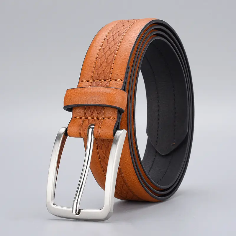 Men's Brown Leather Belt with Silver Buckle - Image 4