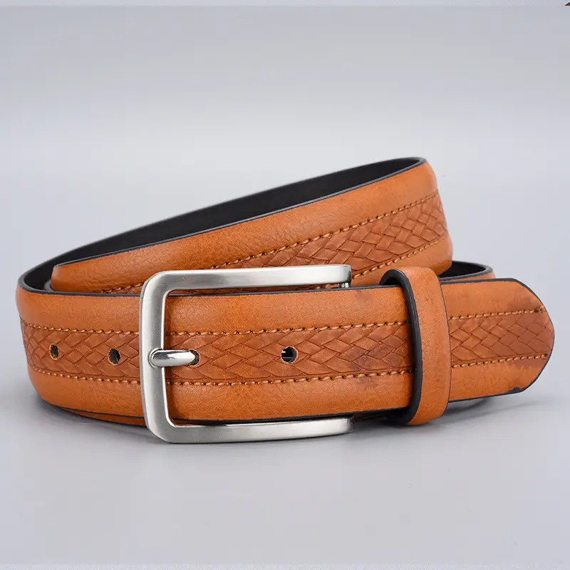 Men's Brown Leather Belt with Silver Buckle - Image 5