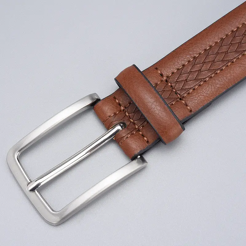 Men's Brown Leather Belt with Silver Buckle - Image 6