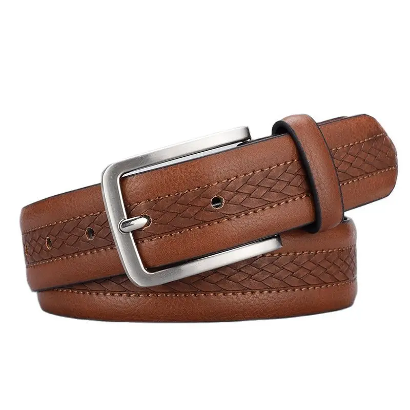Men's Brown Leather Belt with Silver Buckle - Image 8