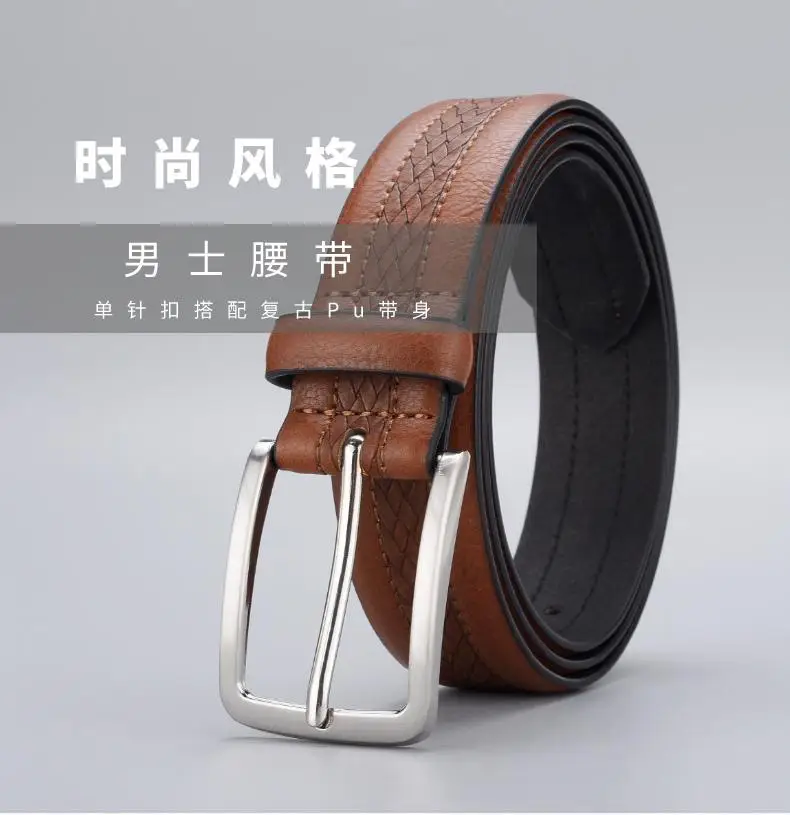 Men's Brown Leather Belt with Silver Buckle — feature 1