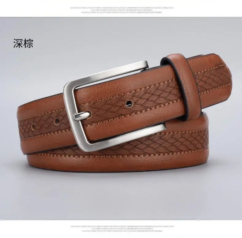 Men's Brown Leather Belt with Silver Buckle — feature 5