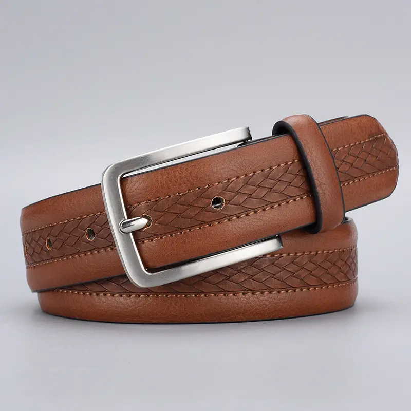 Men's Brown Leather Belt with Silver Buckle - Image 2