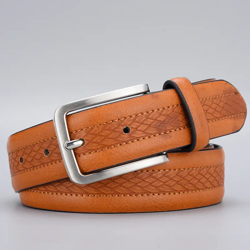 Men's Brown Leather Belt with Silver Buckle - Image 3