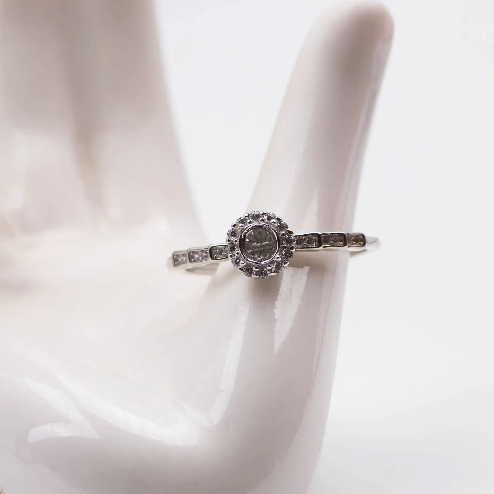 S925 Silver Ring Empty Support Inlaid with Silver Base - Image 2
