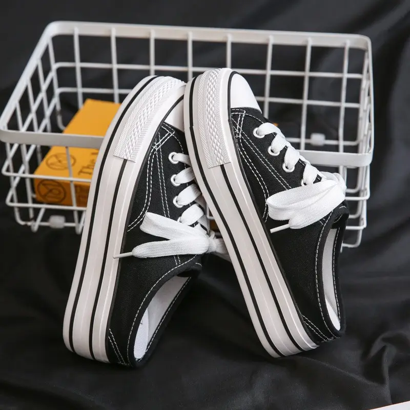 Women Canvas Platform Sneakers White Black Spring - Image 14