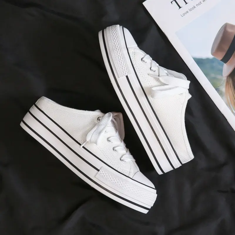 Women Canvas Platform Sneakers White Black Spring - Image 15