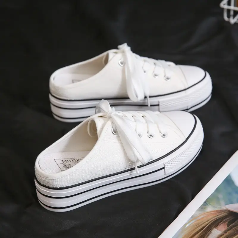 Women Canvas Platform Sneakers White Black Spring - Image 16