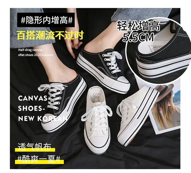 Women Canvas Platform Sneakers White Black Spring — feature 1