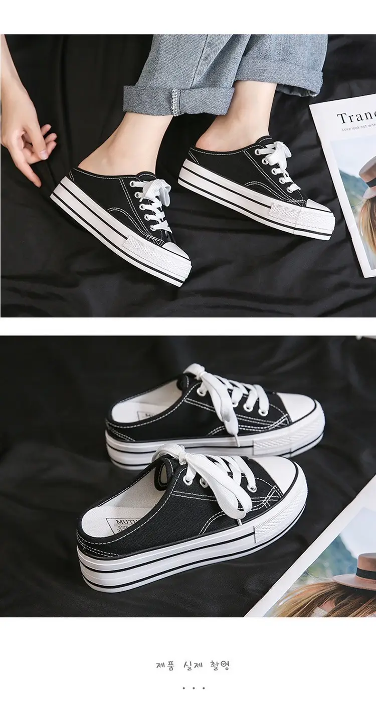 Women Canvas Platform Sneakers White Black Spring — feature 11