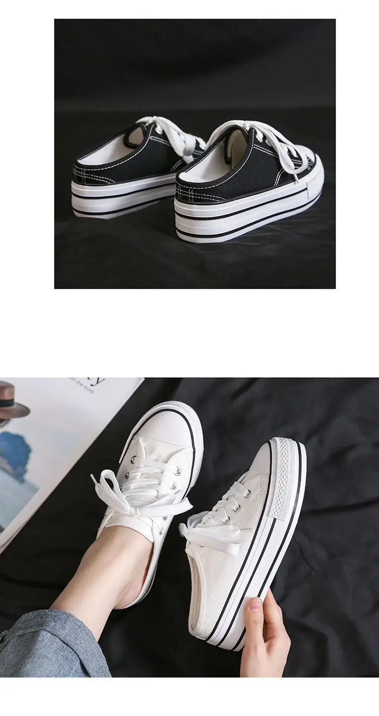 Women Canvas Platform Sneakers White Black Spring — feature 12