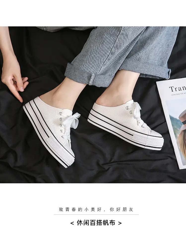 Women Canvas Platform Sneakers White Black Spring — feature 13