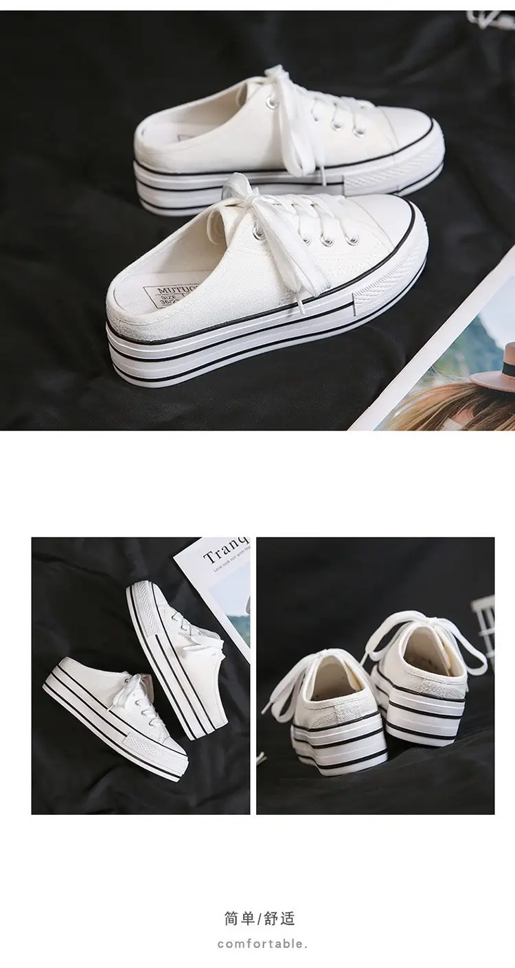 Women Canvas Platform Sneakers White Black Spring — feature 14