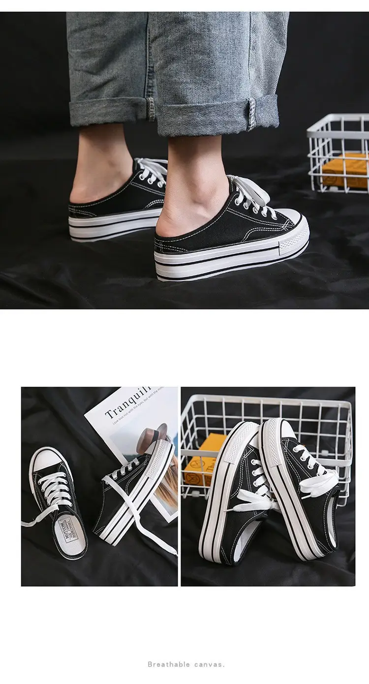 Women Canvas Platform Sneakers White Black Spring — feature 15