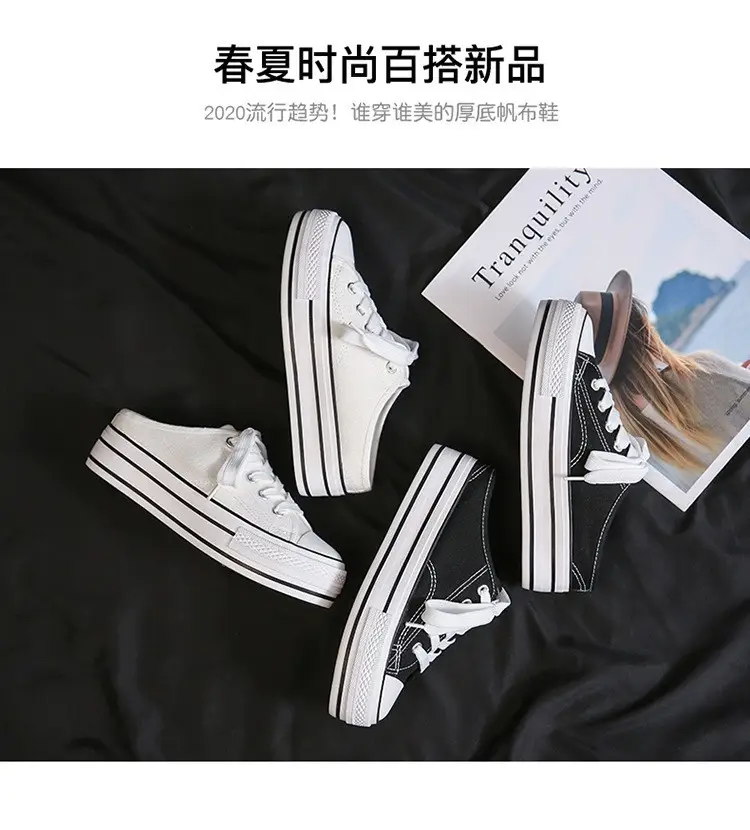 Women Canvas Platform Sneakers White Black Spring — feature 3