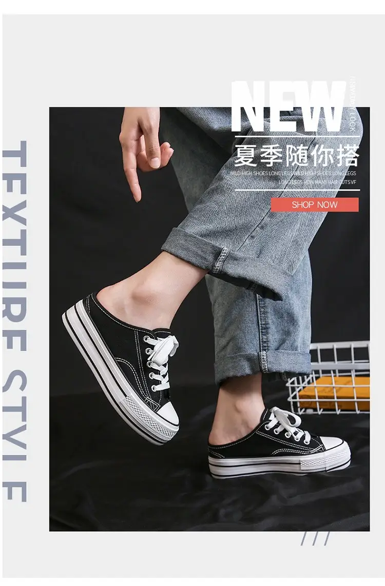 Women Canvas Platform Sneakers White Black Spring — feature 4