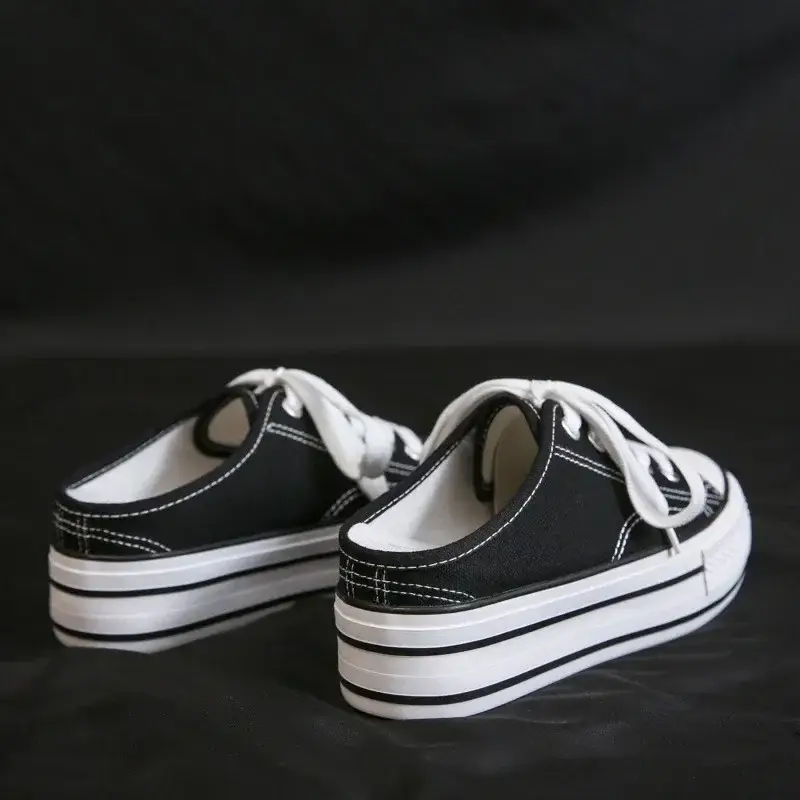 Women Canvas Platform Sneakers White Black Spring - Image 12