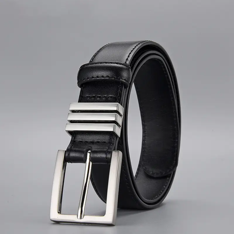 Black Leather Belt with Silver Buckle for Women - Image 2