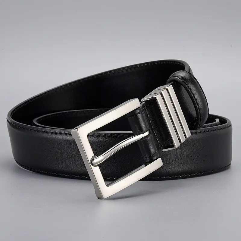 Black Leather Belt with Silver Buckle for Women - Image 3