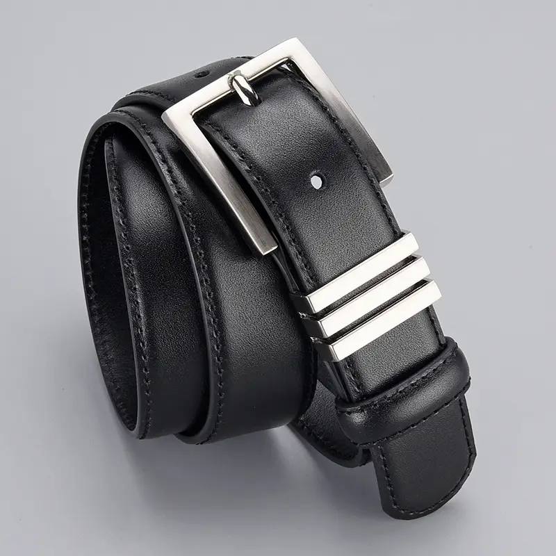 Black Leather Belt with Silver Buckle for Women - Image 4