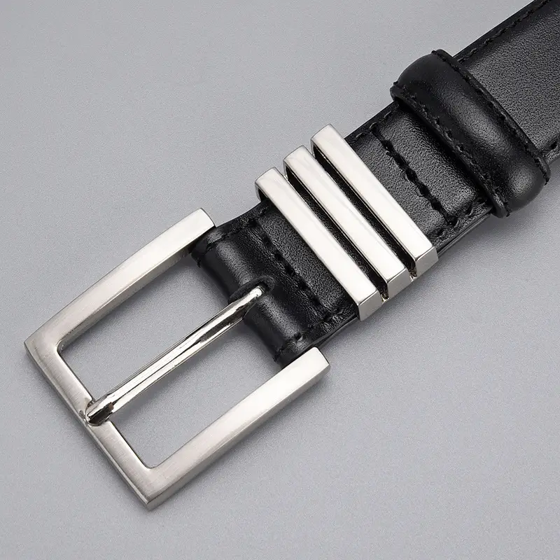 Black Leather Belt with Silver Buckle for Women - Image 5