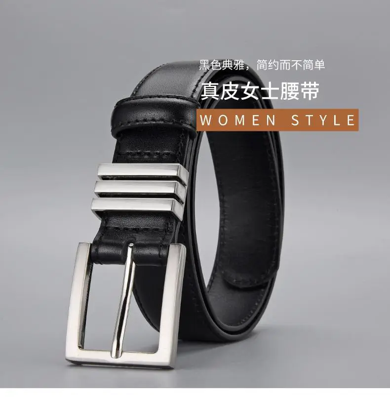 Black Leather Belt with Silver Buckle for Women — feature 1