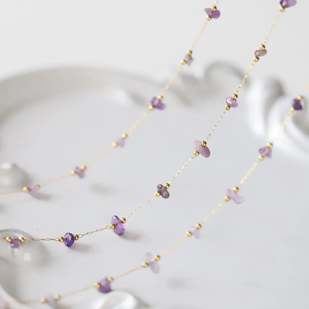 Amethyst Bead Anklet Gold Titanium Adjustable - Image 5