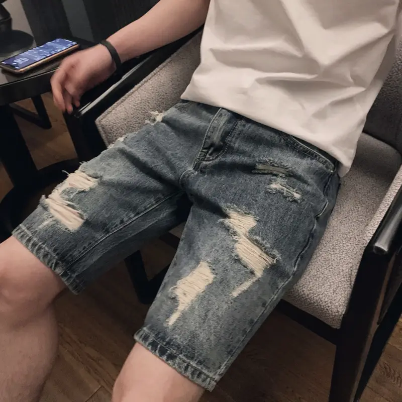 Men's Grey Denim Capri Shorts Casual Rick Style 2024 - Image 7